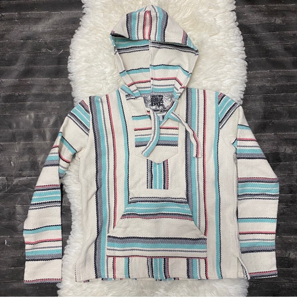ORIGINAL SENIOR LOPEZ KNIT STRIPE BAJA THICK HOODIE PULLOVER BOHO HIPPIE SURFER - Picture 1 of 6